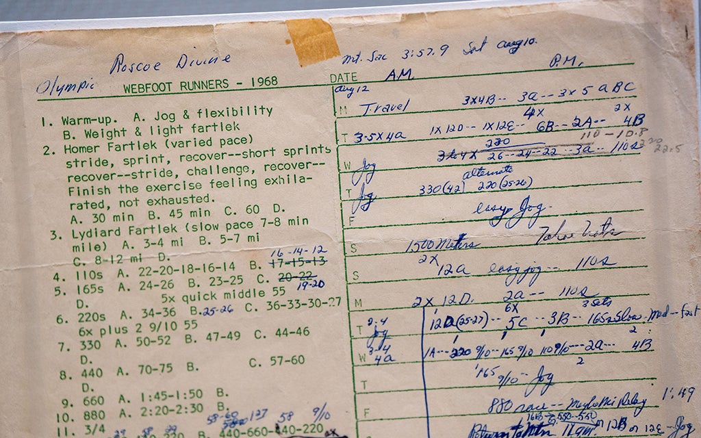 Archive Ephemera for Webfoot Runners workout in 1968