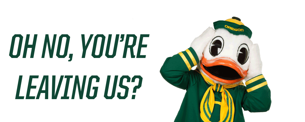 Animated Duck with text Why are your leaving?