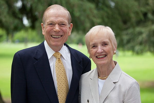 The couple poses together