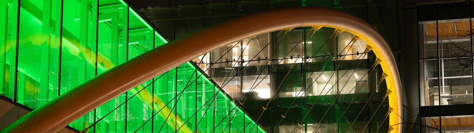A photo of the bridge at the Knight Campus