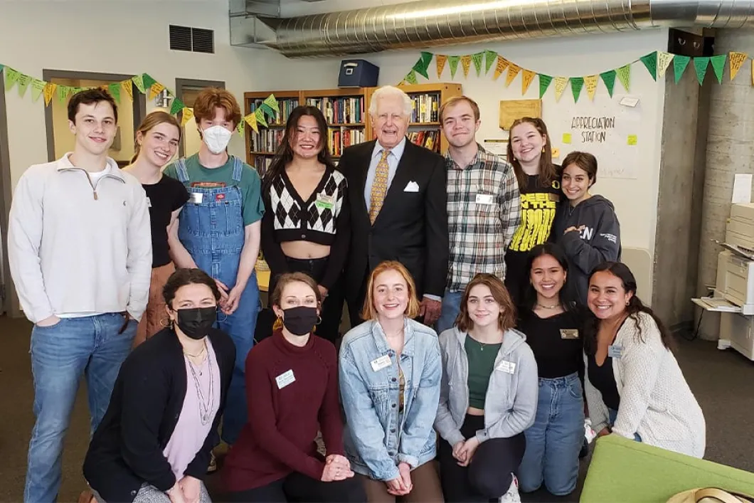 Ambassador Glen Holden with group of students during visit