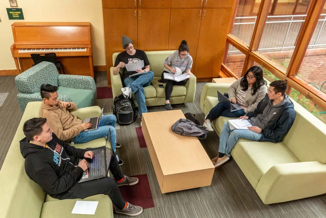 A group of students studying in a community space