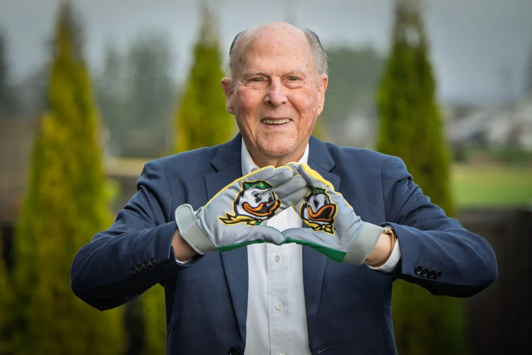 Alan Eliason makes an O sign with his gloved hands