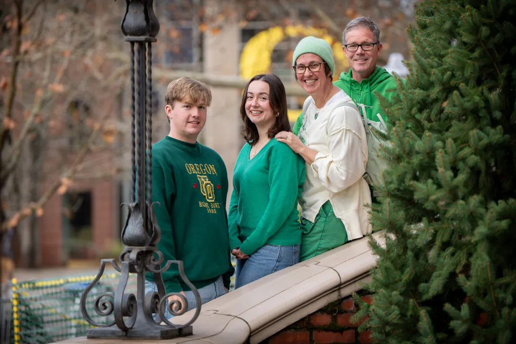 Kathleen, Brad, Maya, and Lukas McLeroy’s gathered together smiling at the camera