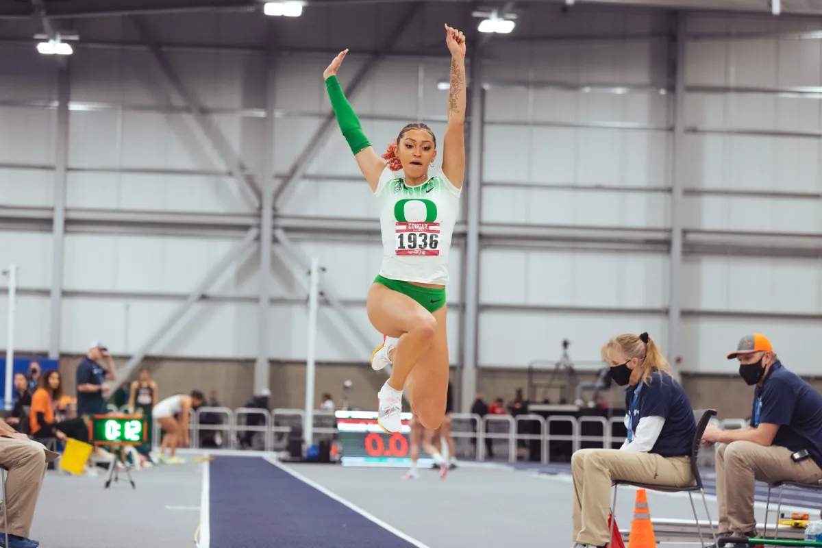 A track and field student athlete competing at a tournament