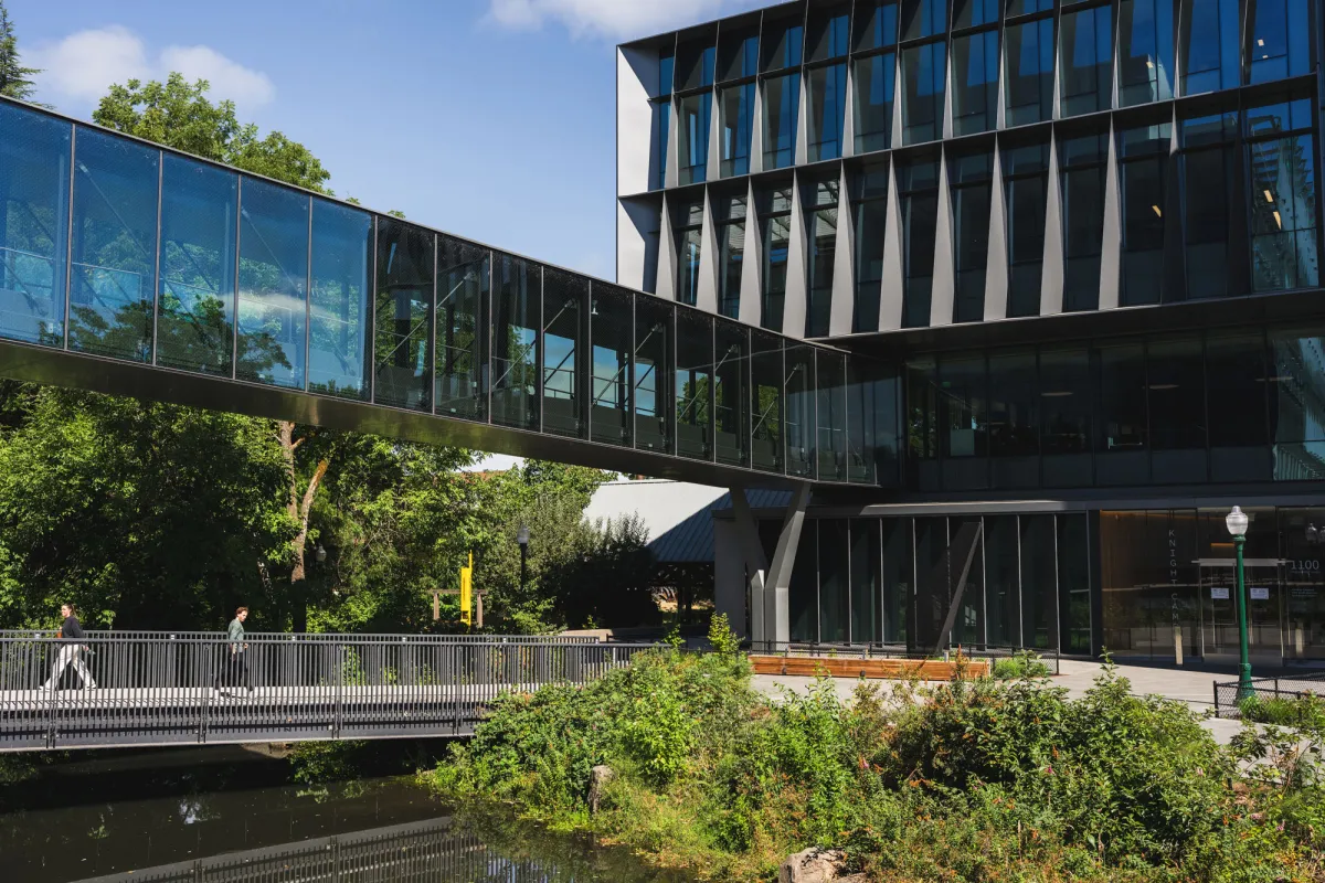 A building with a waterway next to it