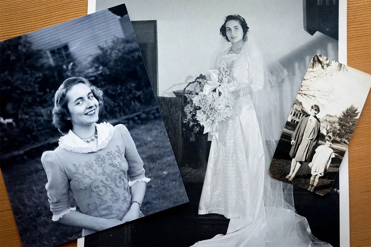 Group of three black and white photos of the Giustina family