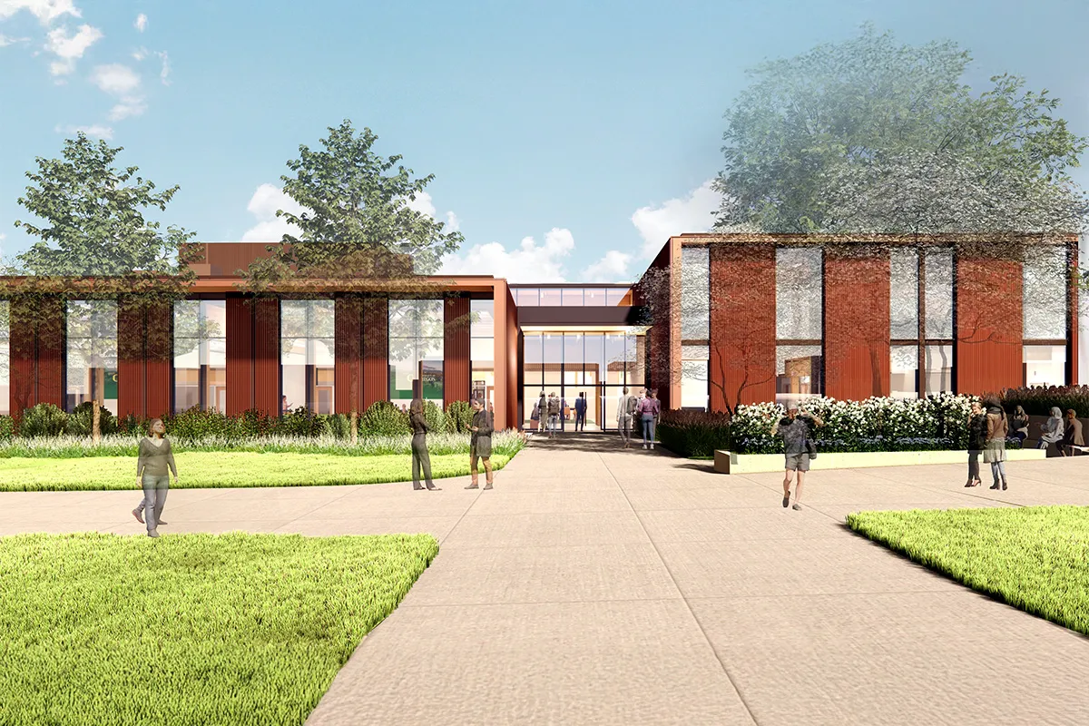 A rendering of the new building entryway